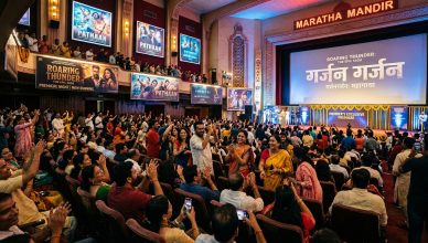 South Indian cinema movie hall packed audience watching blockbuster 2026