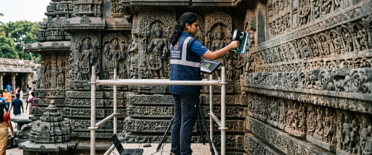 Historic Indian heritage monument being preserved with modern digital technology