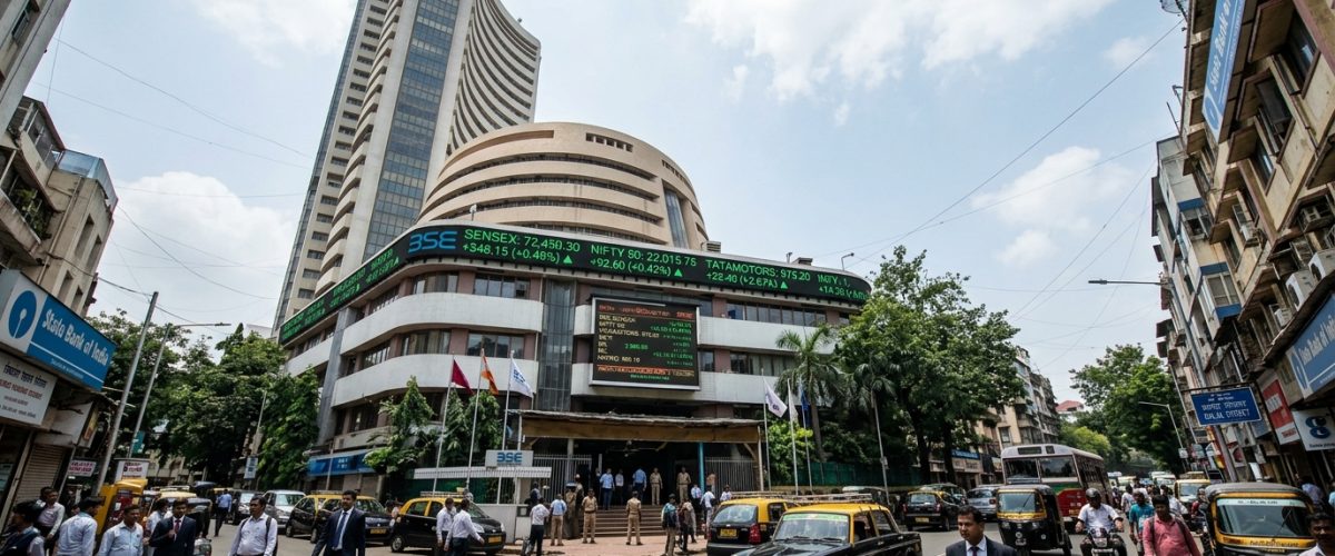 Traders monitoring stock market screens as Sensex hits 95000 record high