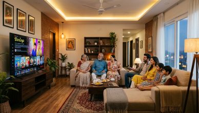 Indian family watching streaming content on a smart television in 2026