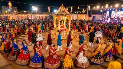 Navratri 2026 Gujarat festival economy - garba dancers in colorful traditional attire