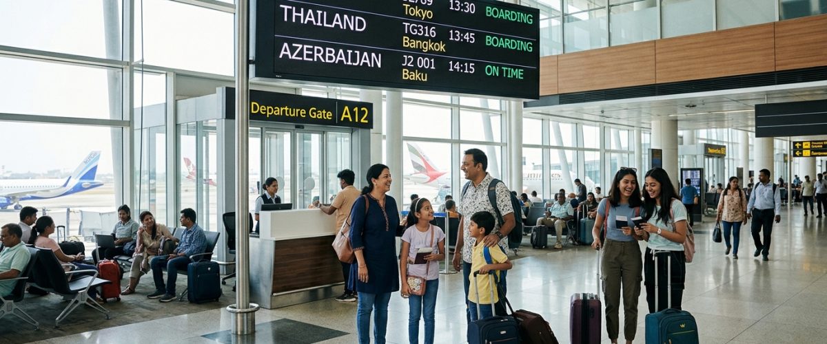 Indian outbound travel 2026 - travelers at international airport departure