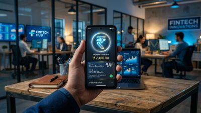 Digital rupee symbol on smartphone with UPI payment interface