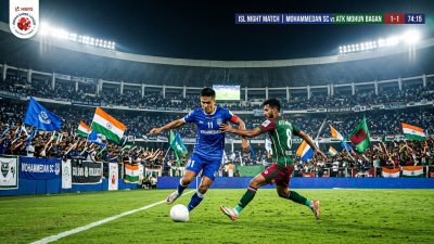 Indian Super League 2025-26 title race graphic showing Mumbai City FC and Mohun Bagan crests