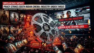Film reel breaking apart symbolising piracy controversy around Jana Nayagan movie leak in 2026
