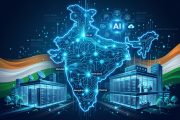 India map with AI circuit patterns and data centre icons representing sovereign AI infrastructure growth