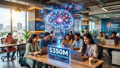 Sarvam AI startup office celebrating $350 million funding milestone