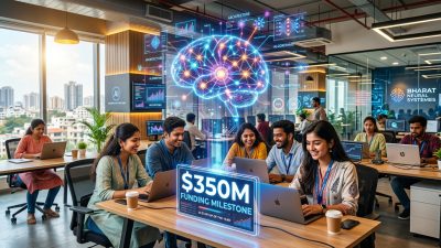 Sarvam AI startup office celebrating $350 million funding milestone