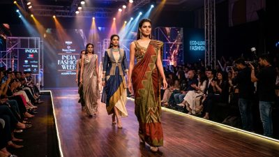 Indian fashion runway showcasing Indo-Western fusion and pre-draped saree trends of 2026