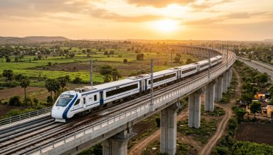 India's bullet train on elevated viaduct corridor in Gujarat