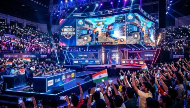 Packed Indian esports arena hosting BGMI Masters Series 2026 with massive LED screens