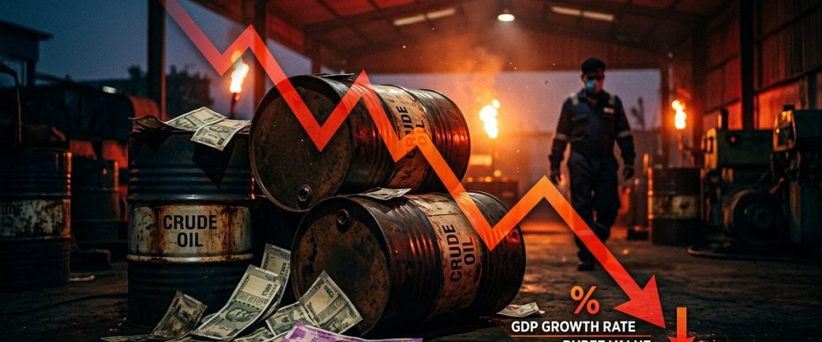 Crude oil barrels and falling Indian rupee economic pressure from Iran crisis 2026