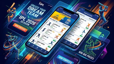 IPL 2026 fantasy cricket app interface showing team selection and league standings