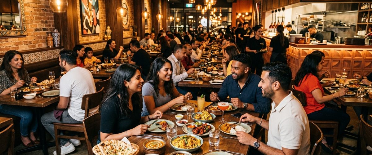 Colourful Bollywood romantic comedy scene with festive Indian wedding decorations