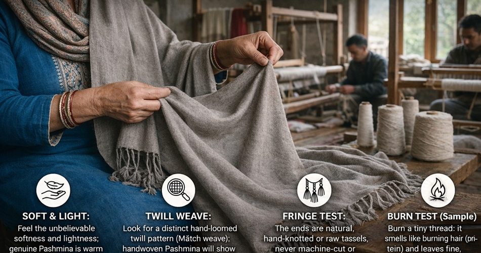 how to identify if the pashmina shawl i am buying is genuine