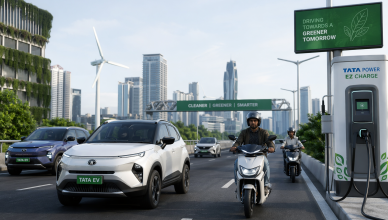 India electric vehicles EV sales record FY26 Tata Mahindra two-wheelers charging stations