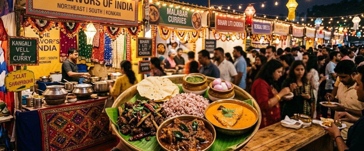 Indian food festival showcasing diverse regional cuisines from Northeast, Chettinad, and Konkani traditions