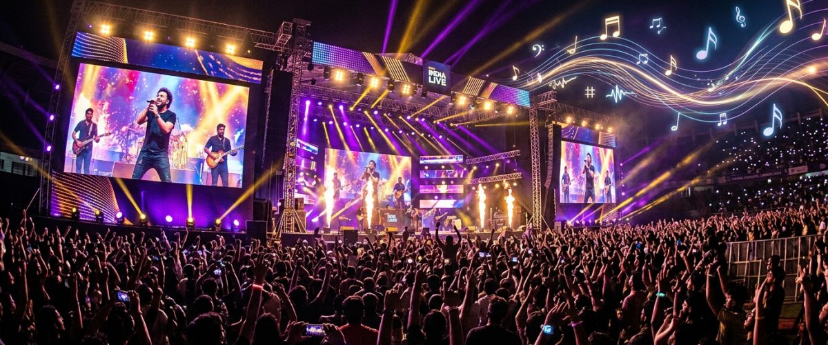 Spectacular live concert stage in India with LED screens and colorful lights
