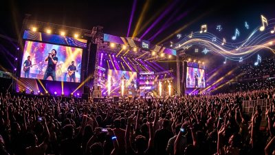 Spectacular live concert stage in India with LED screens and colorful lights