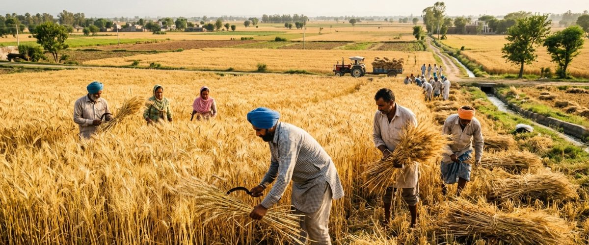 Golden wheat fields during harvest season in the Indian agricultural heartland