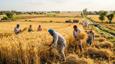 Golden wheat fields during harvest season in the Indian agricultural heartland