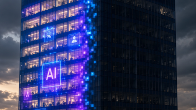 Meta headquarters symbolically divided between AI investment illumination and layoff darkness