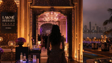 Glamorous beauty brand launch event with haveli-inspired Indian luxury decor in Mumbai