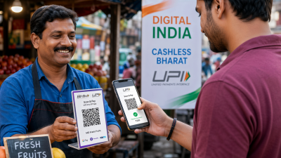 Person scanning UPI QR code at an Indian street market — symbol of India's digital payments revolution