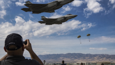 Two US Navy EA-18G Growler jets collide mid-air at Gunfighter Skies Air Show in Idaho with all four crew ejecting safely