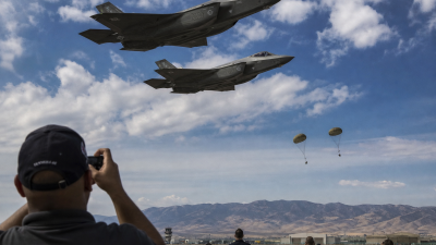 Two US Navy EA-18G Growler jets collide mid-air at Gunfighter Skies Air Show in Idaho with all four crew ejecting safely