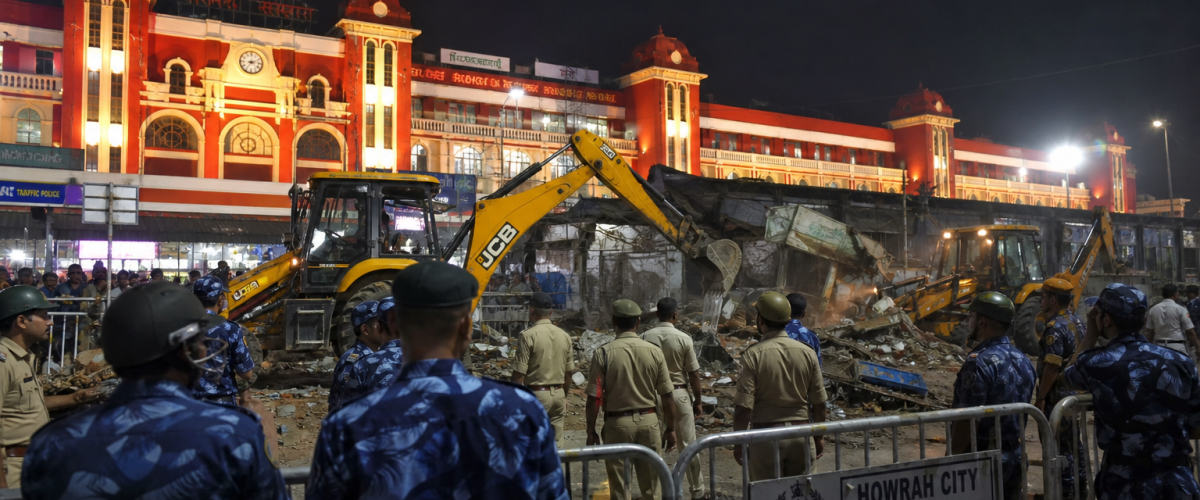 Bulldozers demolish illegal structures outside Howrah railway station in massive midnight anti-encroachment drive