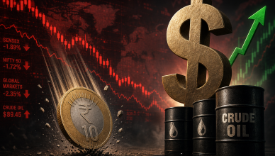 Indian rupee crashes against US dollar as crude oil surges past 105 dollars