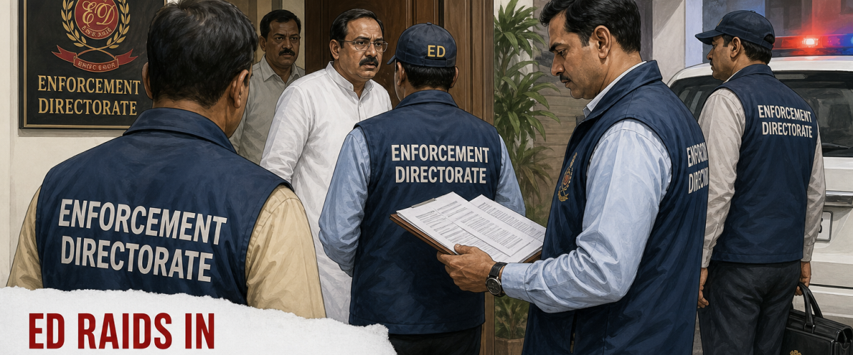 Enforcement Directorate officers conducting raid in GST fraud money laundering case in India