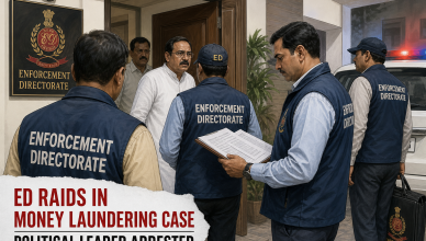 Enforcement Directorate officers conducting raid in GST fraud money laundering case in India