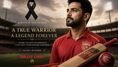 Memorial tribute illustration for Punjab cricketer with cricket bat and ball