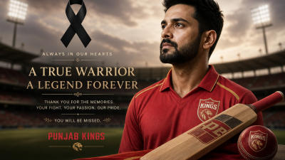 Memorial tribute illustration for Punjab cricketer with cricket bat and ball