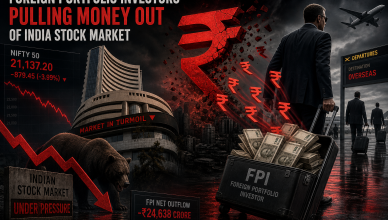 Foreign portfolio investors withdrawing capital from Indian equity markets with bearish trend indicators