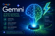 Google Gemini AI model illustration with neural network and efficiency symbols