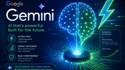 Google Gemini AI model illustration with neural network and efficiency symbols