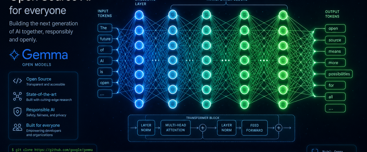 Google Gemma 4 open-source AI model visualization with neural network architecture