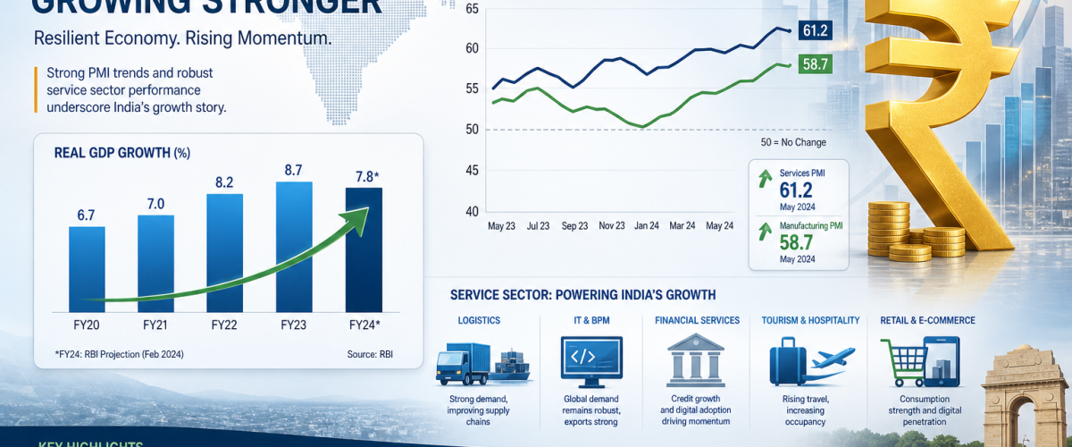 India economic growth chart showing services PMI expansion and business indicators