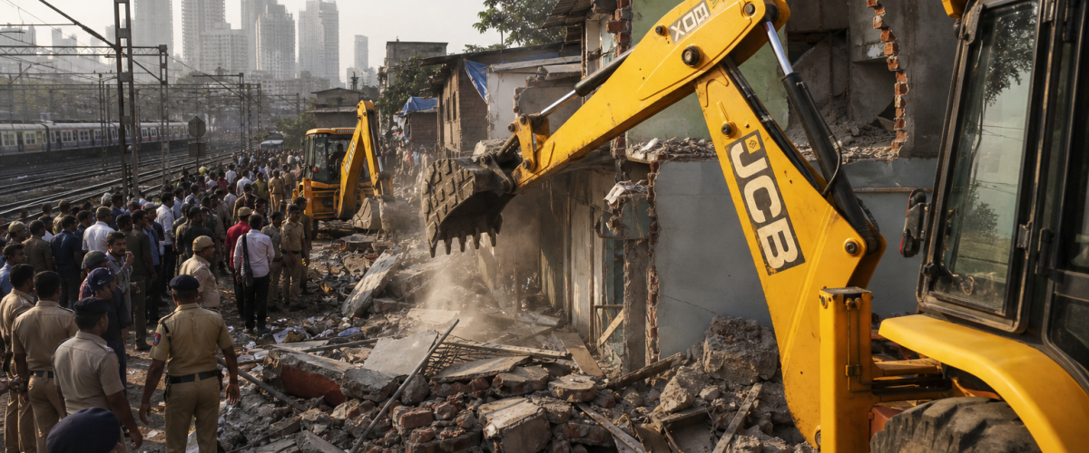 Mumbai Garib Nagar Demolition Drive Turns Violent as Over 400 Structures Razed Near Bandra Station f