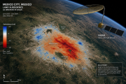 NISAR satellite radar map showing Mexico City land subsidence from space
