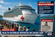 Caribbean Princess cruise ship at sea during norovirus outbreak with health response teams