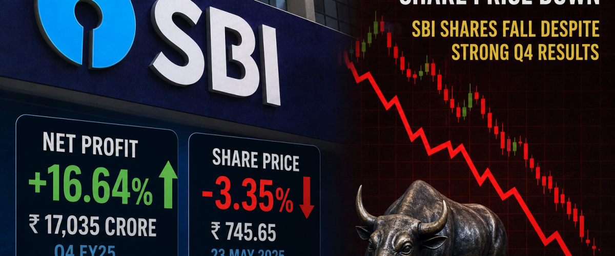 SBI bank stock market chart showing record profit alongside share price decline due to margin compression