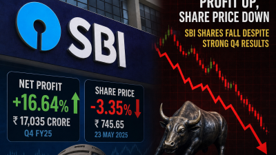 SBI bank stock market chart showing record profit alongside share price decline due to margin compression
