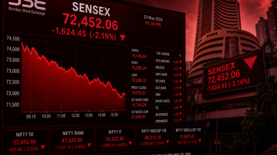 Indian stock market decline on May 8 2026 showing Sensex and Nifty falling on trading screens