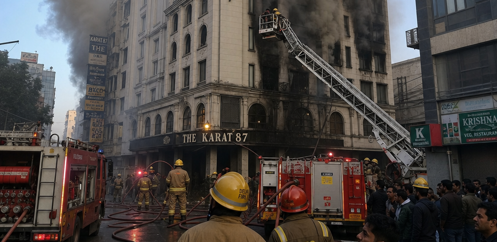 Firefighters battle blaze at Flourish Stay hotel in Delhi Malviya Nagar