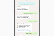 Meta AI Business Agent interface on WhatsApp showing automated business conversation