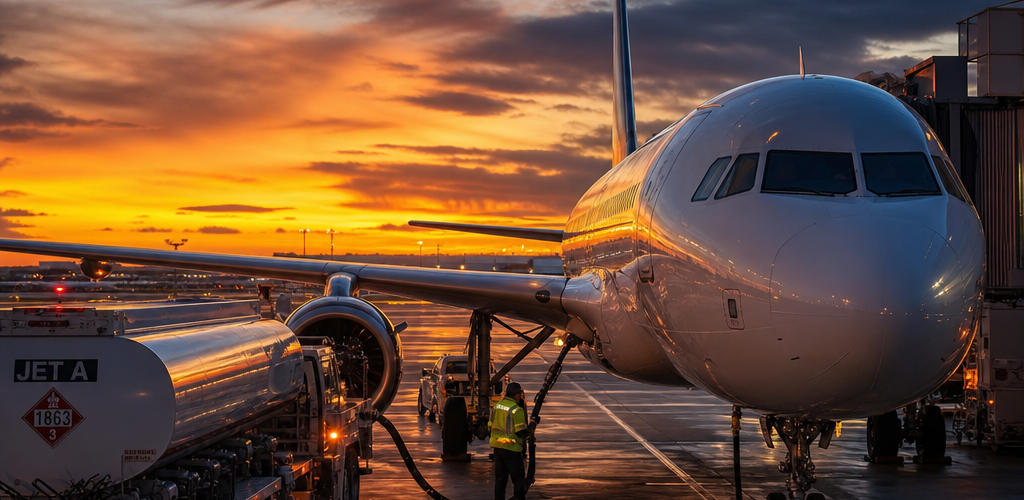 Commercial aircraft being refueled at Indian airport amid rising aviation fuel costs